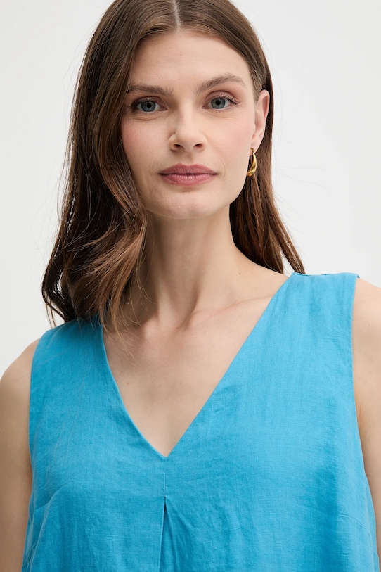 Lněné šaty United Colors of Benetton modrá 4AGHDV0AX