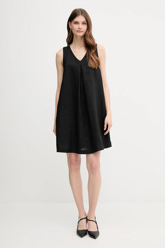 United Colors of Benetton sukienka lniana 4AGHDV0AX czarny SS25