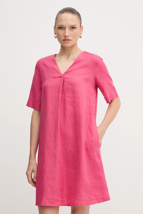 United Colors of Benetton sukienka lniana casual różowy 4AGHDV0B0