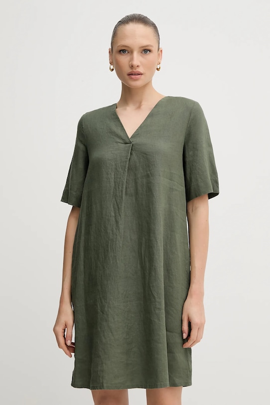 Lněné šaty United Colors of Benetton mini zelená 4AGHDV0B0