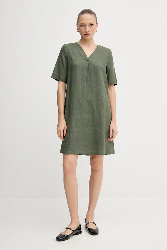 Lněné šaty United Colors of Benetton 4AGHDV0B0 zelená SS25