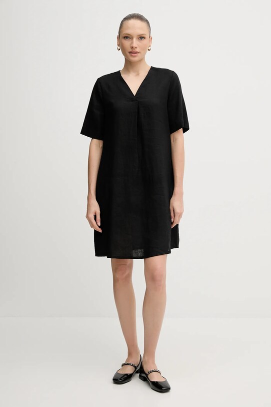 United Colors of Benetton sukienka lniana 4AGHDV0B0 czarny SS25
