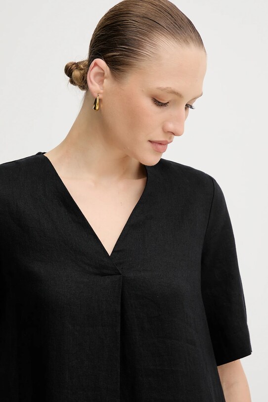United Colors of Benetton sukienka lniana czarny 4AGHDV0B0