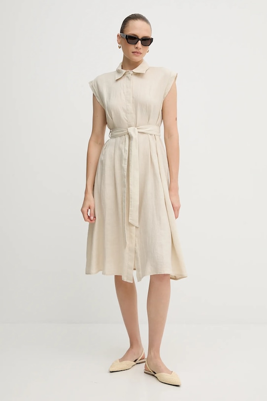 Lněné šaty United Colors of Benetton 4AGHDV0B1 béžová SS25