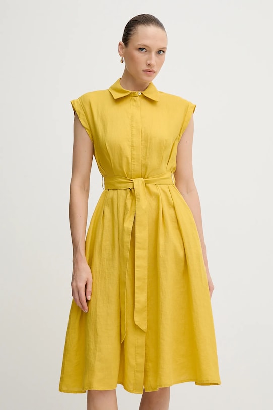 United Colors of Benetton rochie din in cu guler galben 4AGHDV0B1