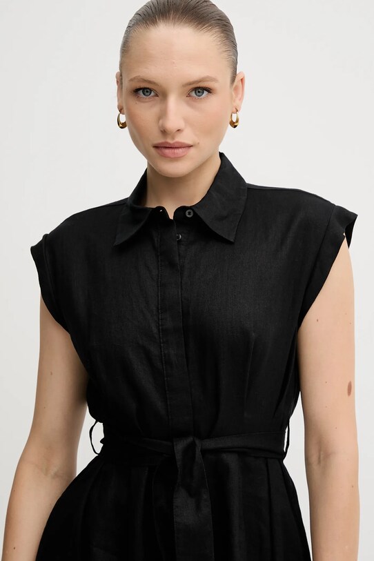 Lanena haljina United Colors of Benetton 4AGHDV0B1 crna