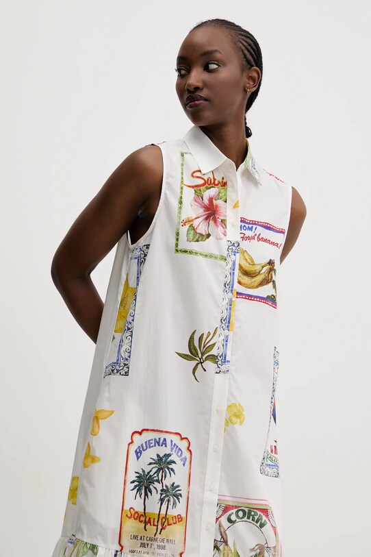 Bavlněné šaty Desigual BARCELONA 25SWVW42 bílá SS25