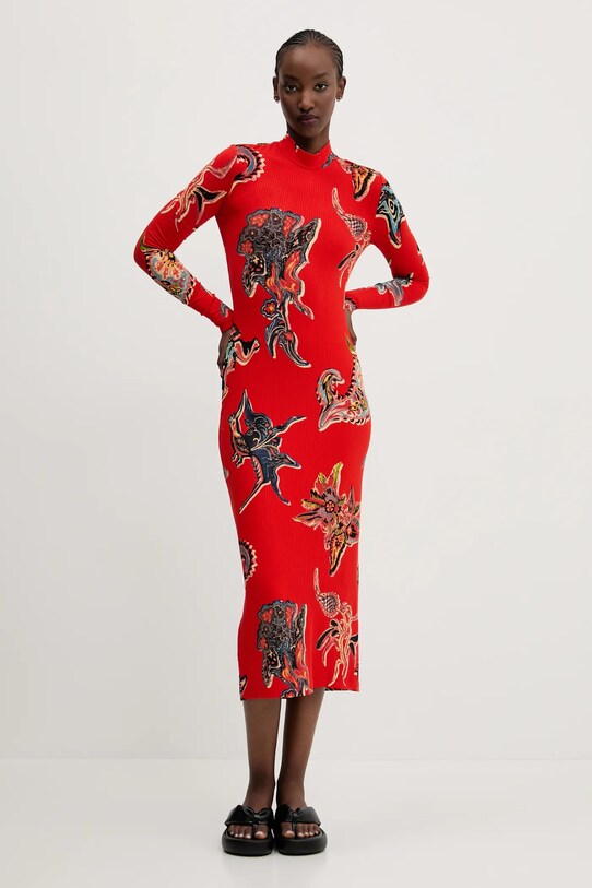 Šaty Desigual MELTED PAISLEYS_LACROI s elastanom červená 25SWVK31