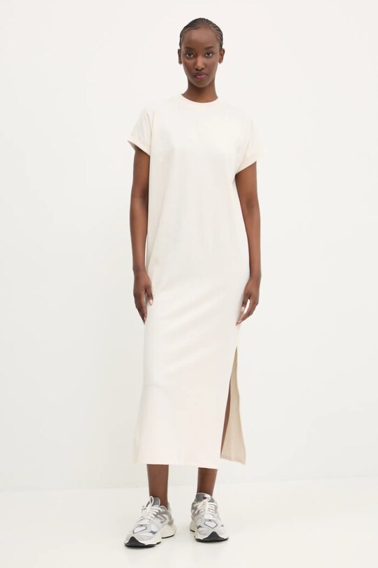 Hugo Blue sukienka bawełniana bawełna beżowy 50540389