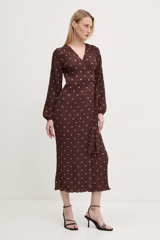 Рокля Never Fully Dressed Plisse кафяв NFDDR1932