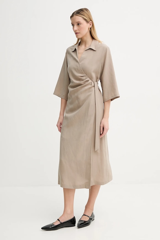 Samsoe Samsoe rochie din amestec de in SAHANI bej F25100011
