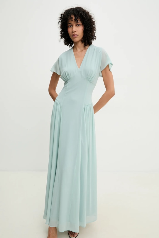 Rotate sukienka rozkloszowany turkusowy 113906305