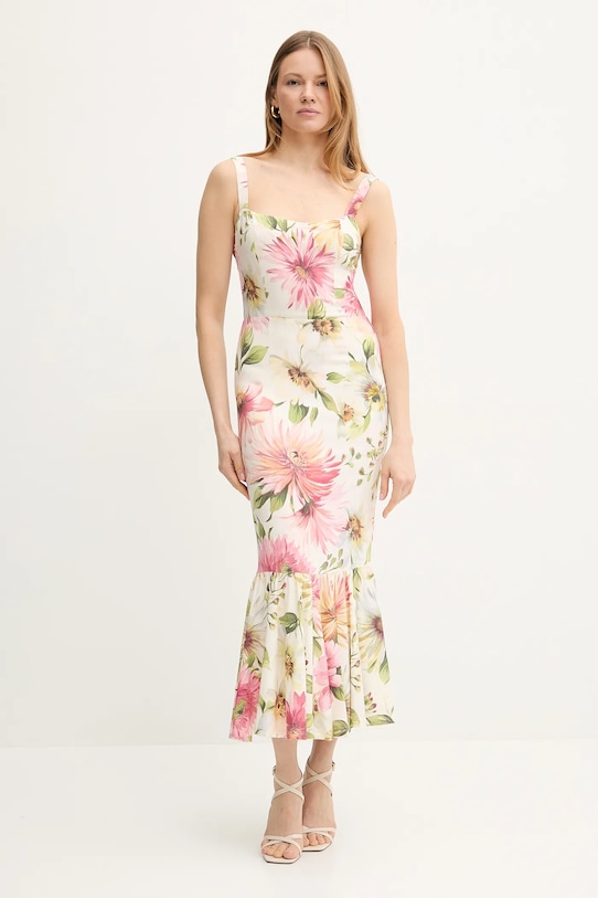 Šaty Guess FLEUR midi béžová W5GK20.WH4S2