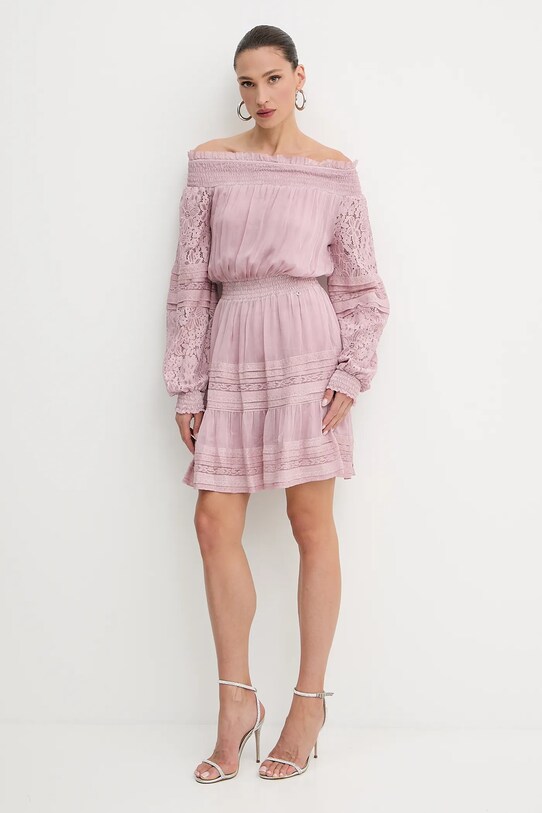 Guess sukienka bawełniana AUDREY W5GK24.WE550 różowy SS25