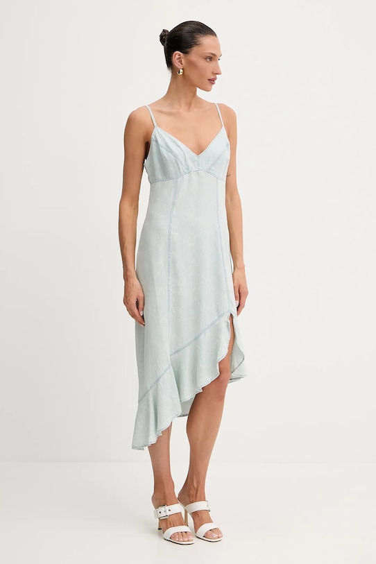 Guess sukienka z domieszką lnu FRANCISCA casual niebieski W5GK44.D5N81