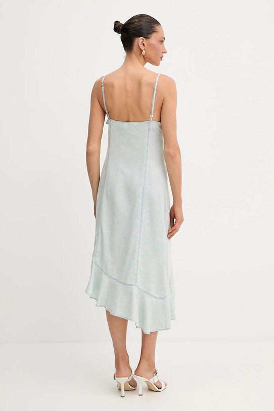 Odzież Guess sukienka z domieszką lnu FRANCISCA W5GK44.D5N81 niebieski