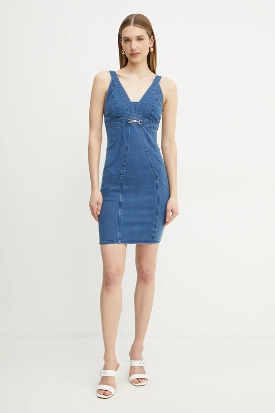 Šaty s prímesou hodvábu Guess JEWEL W5GK75.D5LK0 modrá SS25