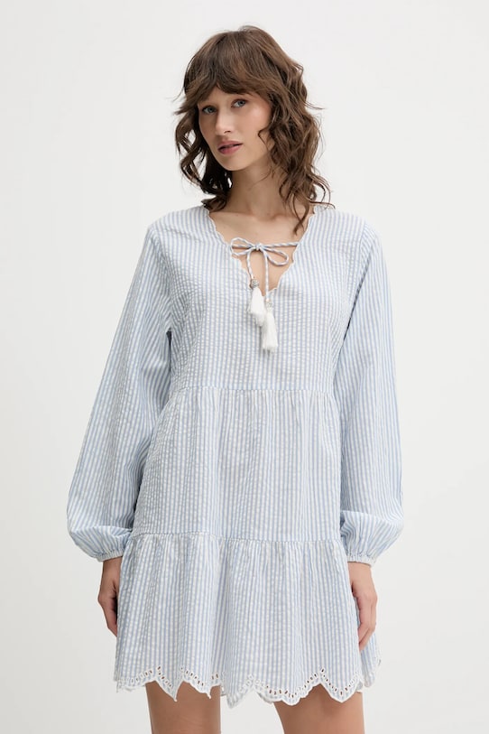 Superdry rochie din bumbac legat albastru W8011914A.2U7