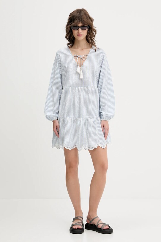 Superdry rochie din bumbac W8011914A.2U7 albastru SS25