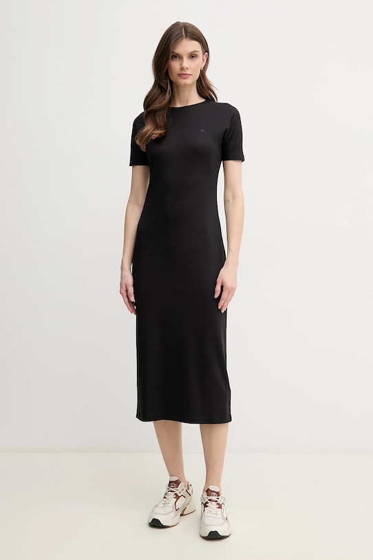 Bombažna obleka Calvin Klein Pletenina črna K20K208299