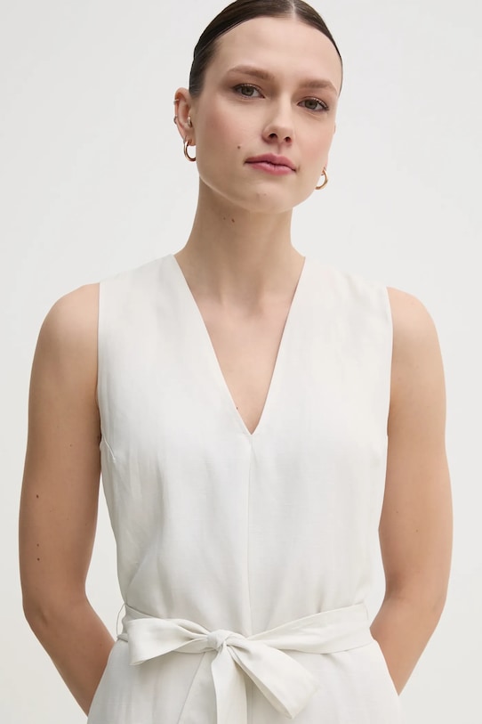 Šaty s prímesou ľanu Calvin Klein K20K208424 béžová