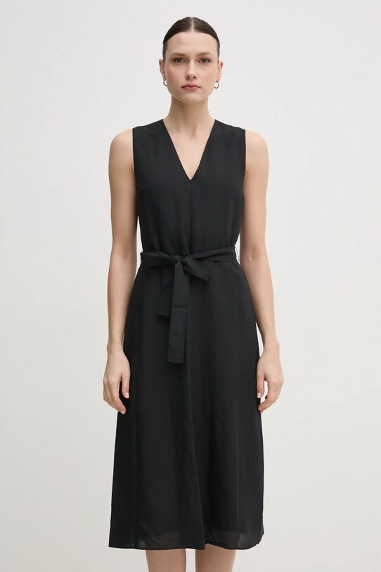 Haljina s dodatkom lana Calvin Klein K20K208424 crna SS25