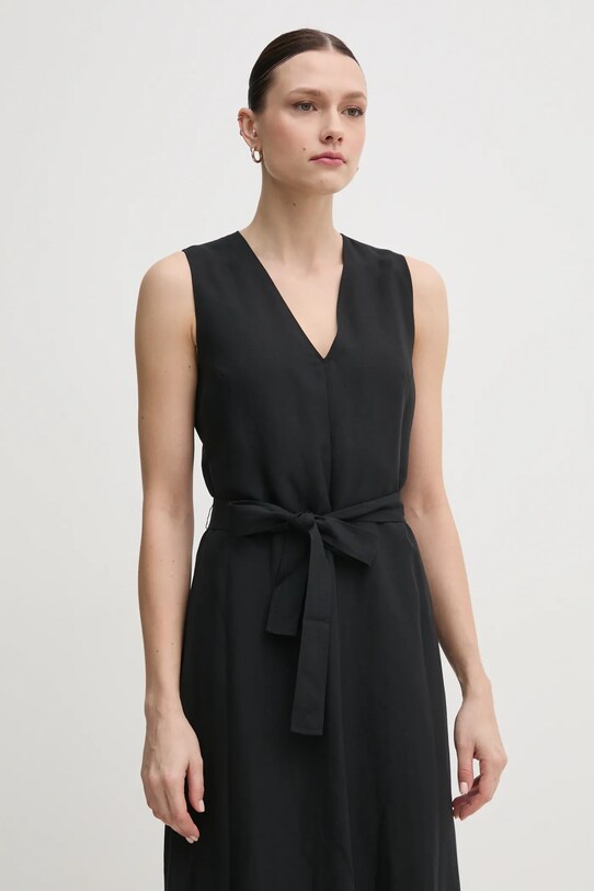 Haljina s dodatkom lana Calvin Klein crna K20K208424