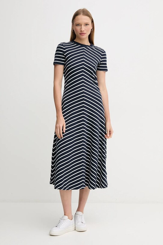 Bavlněné šaty Tommy Hilfiger midi námořnická modř WW0WW44547