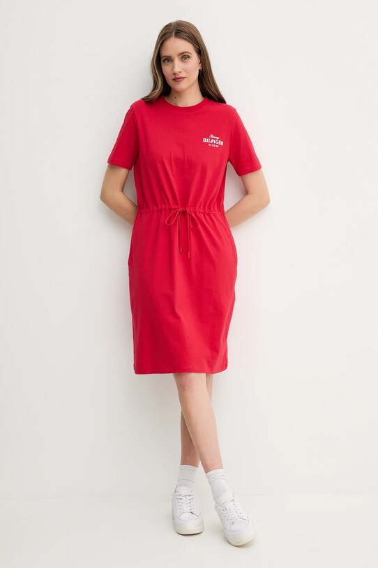 Tommy Hilfiger sukienka bawełniana WW0WW45529 czerwony SS25