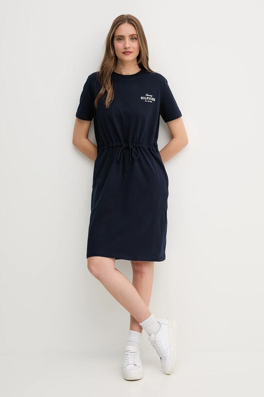 Bavlněné šaty Tommy Hilfiger WW0WW45529 námořnická modř SS25