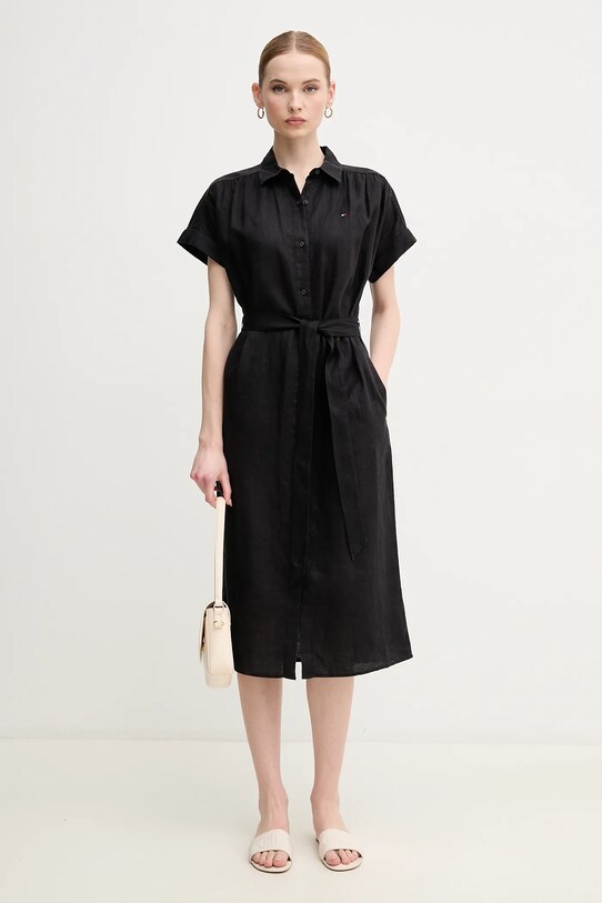 Ленена рокля Tommy Hilfiger WW0WW44653 черен SS25