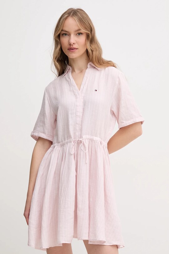 Льняна сукня Tommy Hilfiger візерунок рожевий WW0WW44672