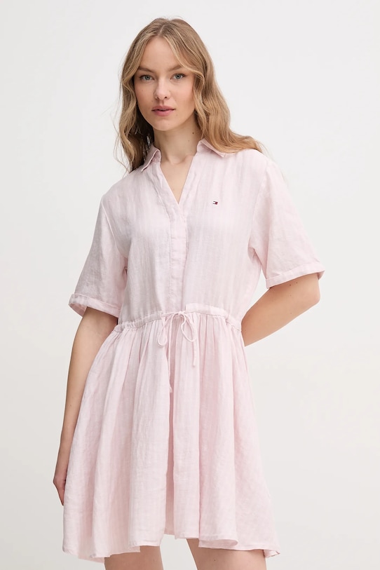 Льняное платье Tommy Hilfiger узор розовый WW0WW44672