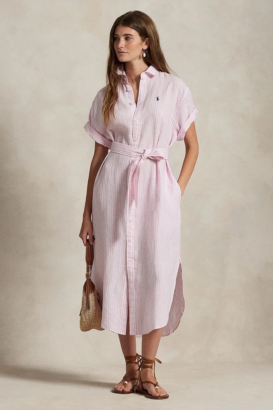 Polo Ralph Lauren sukienka lniana midi biały 211965843