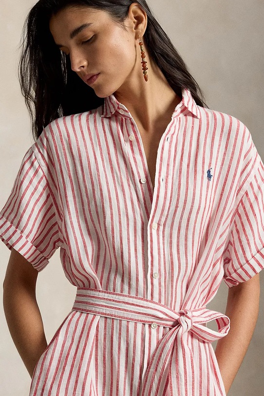 Polo Ralph Lauren srajčna obleka lanena roza 211965843