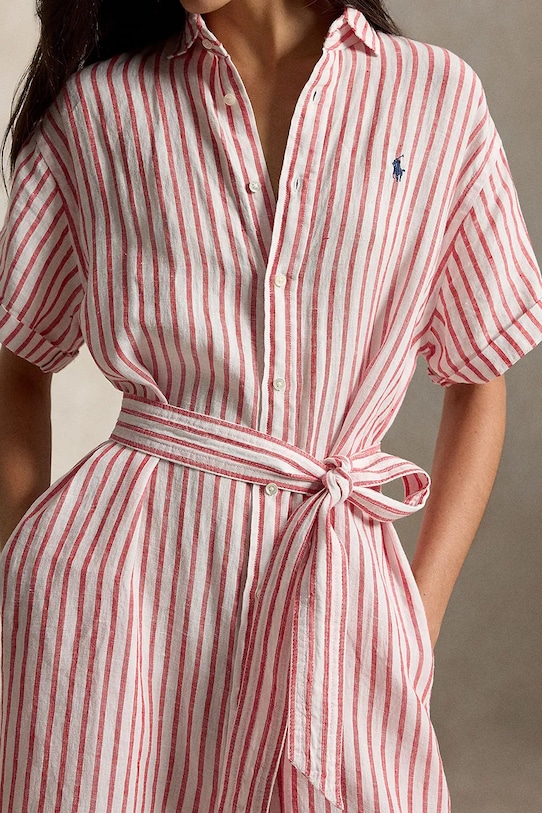 Polo Ralph Lauren srajčna obleka lanena 211965843 roza