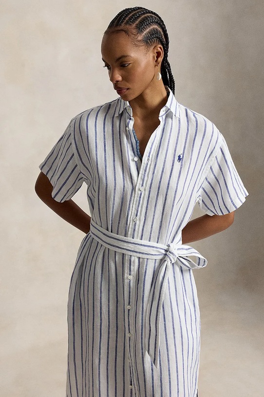 Oblačila Polo Ralph Lauren srajčna obleka lanena 211965843 modra