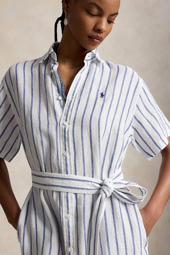 Polo Ralph Lauren srajčna obleka lanena modra 211965843