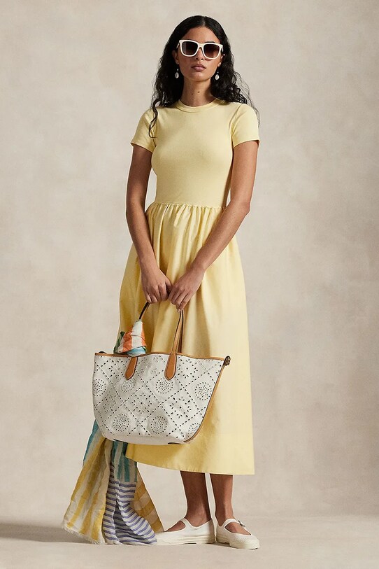 Polo Ralph Lauren rochie din bumbac midi galben 211966311