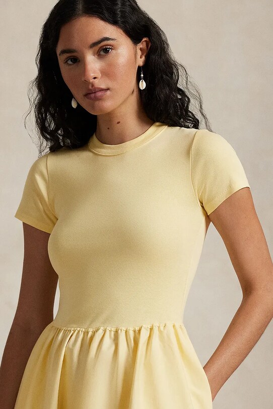 Polo Ralph Lauren rochie din bumbac galben 211966311
