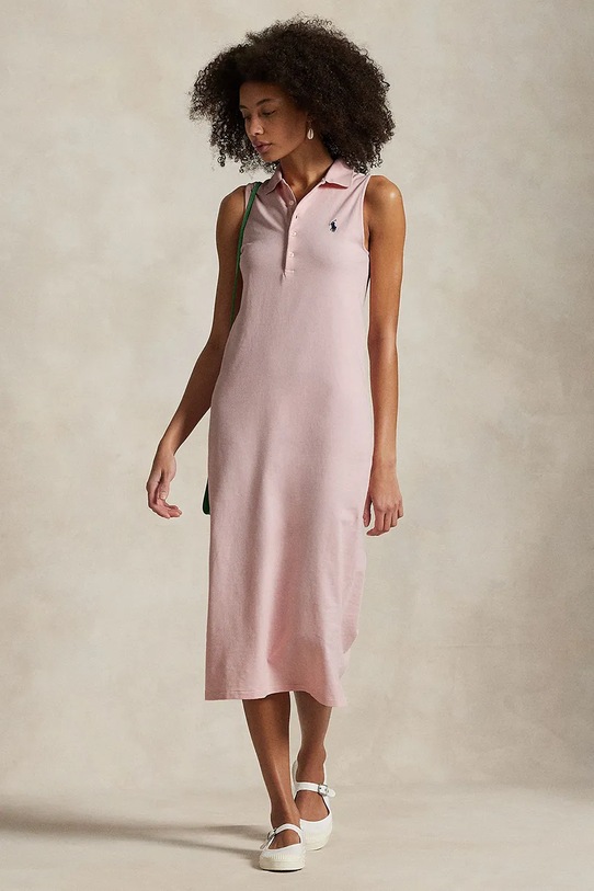 Polo Ralph Lauren rochie din bumbac midi roz 211968292