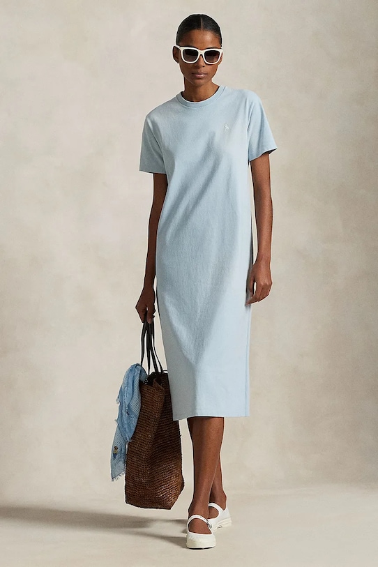 Pamučna haljina Polo Ralph Lauren bez uzorka plava 211971066