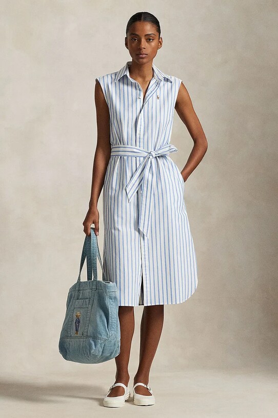 Хлопковое платье Polo Ralph Lauren узор голубой 211973767
