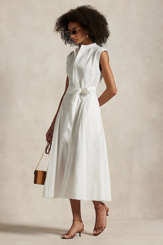 Polo Ralph Lauren rochie din bumbac midi alb 211969143