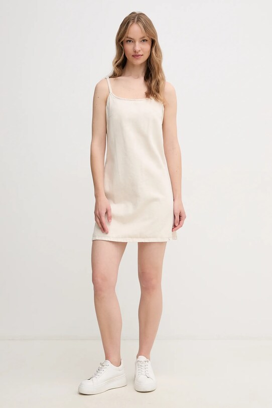 Šaty s příměsí lnu Calvin Klein Jeans J20J225168 béžová SS25