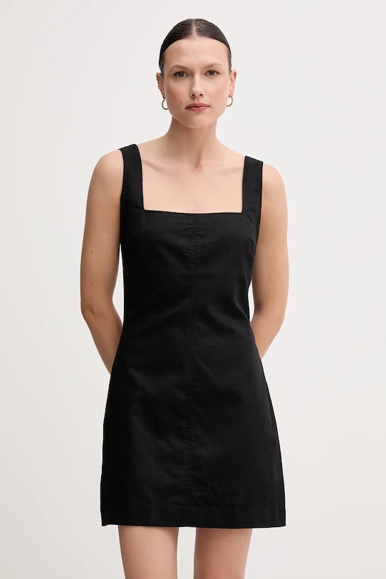 Рокля с лен Calvin Klein Jeans с лен черен J20J225277
