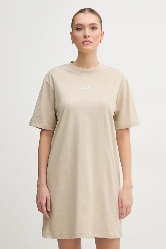 Calvin Klein Jeans rochie din bumbac mini bej J20J225289