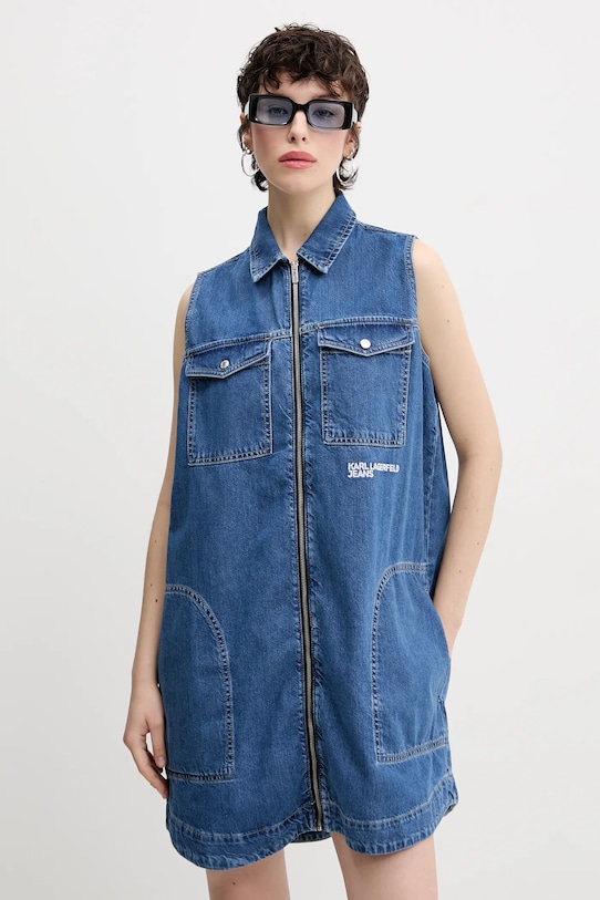 Karl Lagerfeld Jeans rochie din denim fixat albastru A2W13025
