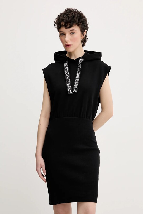 Karl Lagerfeld Jeans rochie din bumbac mini negru A2W13033