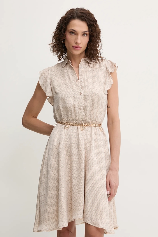 Fracomina sukienka z domieszką jedwabiu casual beżowy FR25SD1011W774J7